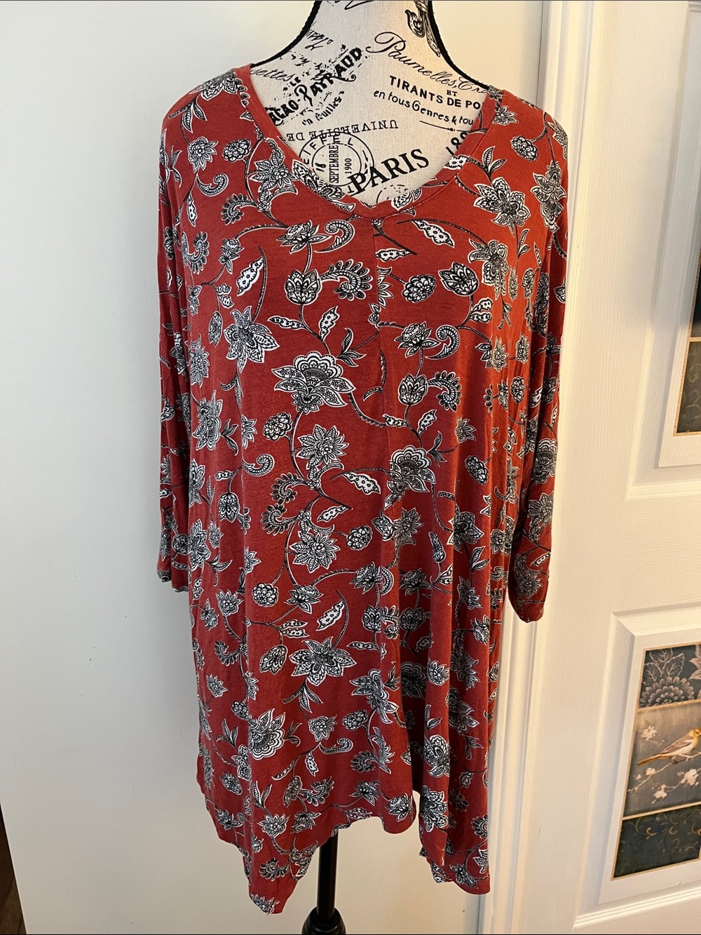 Women's Rust Floral Long Sleeve Swing Dress